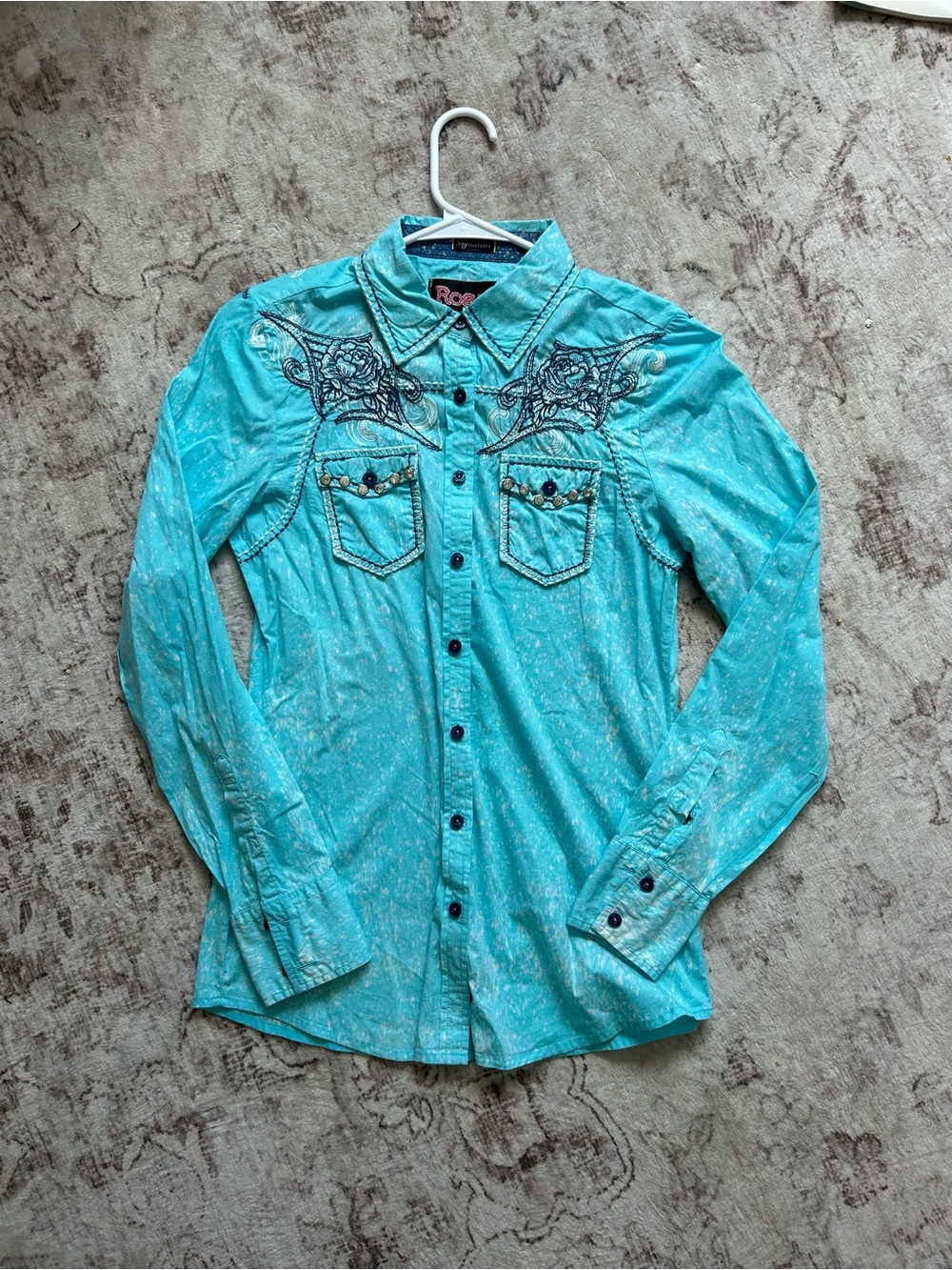 Roar Turquoise Long-Sleeve Western Button-Down Shirt